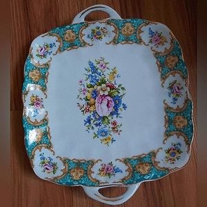 Antique Reflections J Godinger White Gold Floral Bouquet Porcelain Square Plate